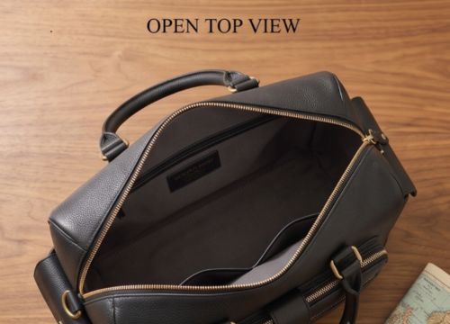 Handcrafted Multi-Pocket Black Leather Travel Duffel Bag - Daylife Leather