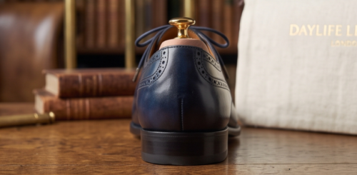 DayLife Leather Men's Premium Hand-Burnished Dark Blue Genuine Leather Oxford Brogues