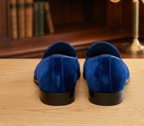 DayLife Leather Men's Premium Royal Blue Velvet Embroidered Luxury Formal Loafers