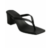 DayLife Leather Elegant Black Square Toe Heeled Sandals for Women