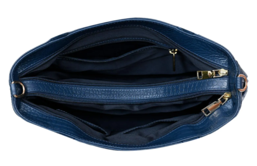 DayLife Leather Croco-Embossed Deep Blue Leather Bag – Premium Ladies Handbag & Office Bag for Women
