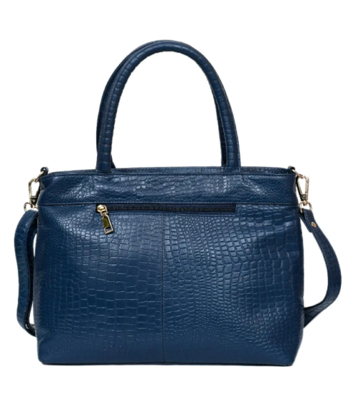 DayLife Leather Croco-Embossed Deep Blue Leather Bag – Premium Ladies Handbag & Office Bag for Women