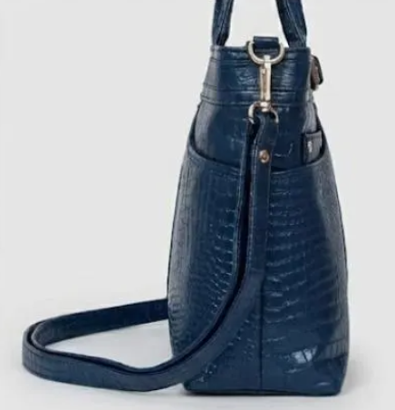 DayLife Leather Croco-Embossed Deep Blue Leather Bag – Premium Ladies Handbag & Office Bag for Women