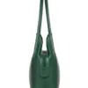 Daylife Leather Classic Green Hobo Bag Daylife Leather deep green pebble grain leather hobo shoulder bag with a front pocket holding a smartphone on a wooden table.