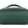 Daylife Leather deep green pebble grain leather hobo shoulder bag with a front pocket holding a smartphone on a wooden table.