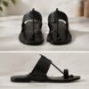 Handmade Black Leather Toe Ring Sandals - Boho Kolhapuri Slides | DayLife Leather