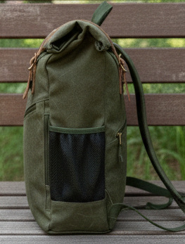 DayLife Leather Roll Top Backpack – Premium Waxed Canvas Laptop Travel Bag