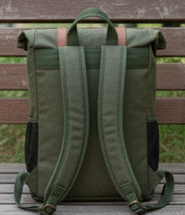DayLife Leather Roll Top Backpack – Premium Waxed Canvas Laptop Travel Bag