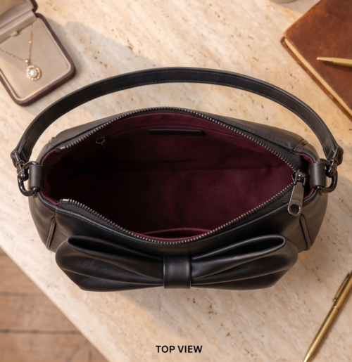 DayLife Leather Luxury Black Genuine Leather Bow-Knot Shoulder Bag for Women | Elegant Sling Bag