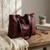 DayLife Leather women's burgundy leather tote bag made from premium leather, spacious shoulder handbag for work, office, travel, shopping and everyday use.