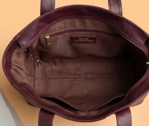DayLife Leather women's burgundy leather tote bag made from premium leather, spacious shoulder handbag for work, office, travel, shopping and everyday use.