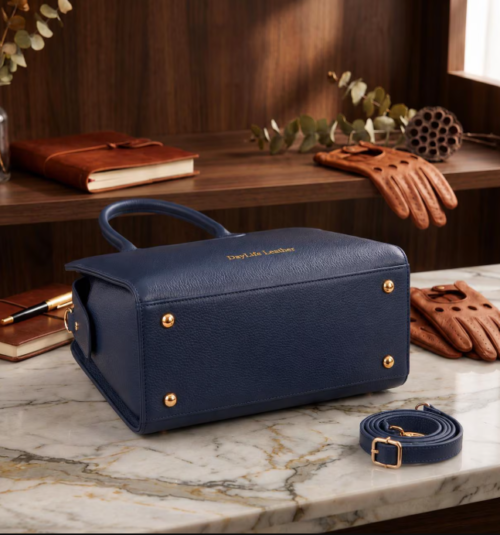 DayLife Leather Premium Navy Blue Handcrafted Leather Work Bag for Women – Professional Laptop Tote