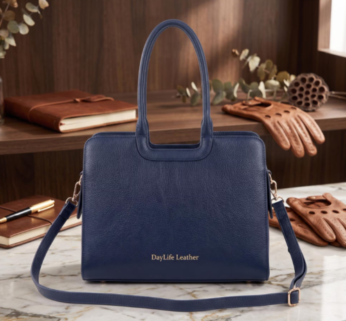 DayLife Leather Navy Blue Premium Genuine Leather Handbag for Women
