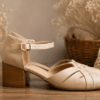 Buy Handcrafted Woven Beige Leather Block Heels | DayLife Leather Shop premium handcrafted beige leather block heel sandals at DayLifeLeather.com. Featuring a chic woven closed-toe design for ultimate style and comfort.