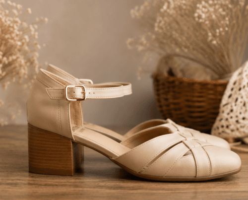 Buy Handcrafted Woven Beige Leather Block Heels | DayLife Leather Shop premium handcrafted beige leather block heel sandals at DayLifeLeather.com. Featuring a chic woven closed-toe design for ultimate style and comfort.