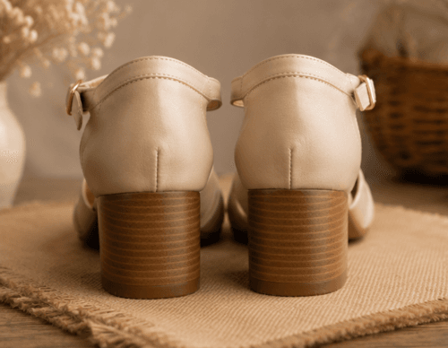Buy Handcrafted Woven Beige Leather Block Heels | DayLife Leather Buy Handcrafted Woven Beige Leather Block Heels | DayLife Leather