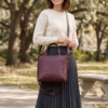 Burgundy genuine leather tote bag for women with adjustable crossbody strap