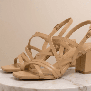 DayLife Leather Women's Beige Strappy Block Heel Sandals Beige strappy block heel leather sandals for women by DayLife Leather