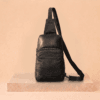 Handcrafted Black Leather Crossbody Sling Backpack – Everyday Casual Chest Bag