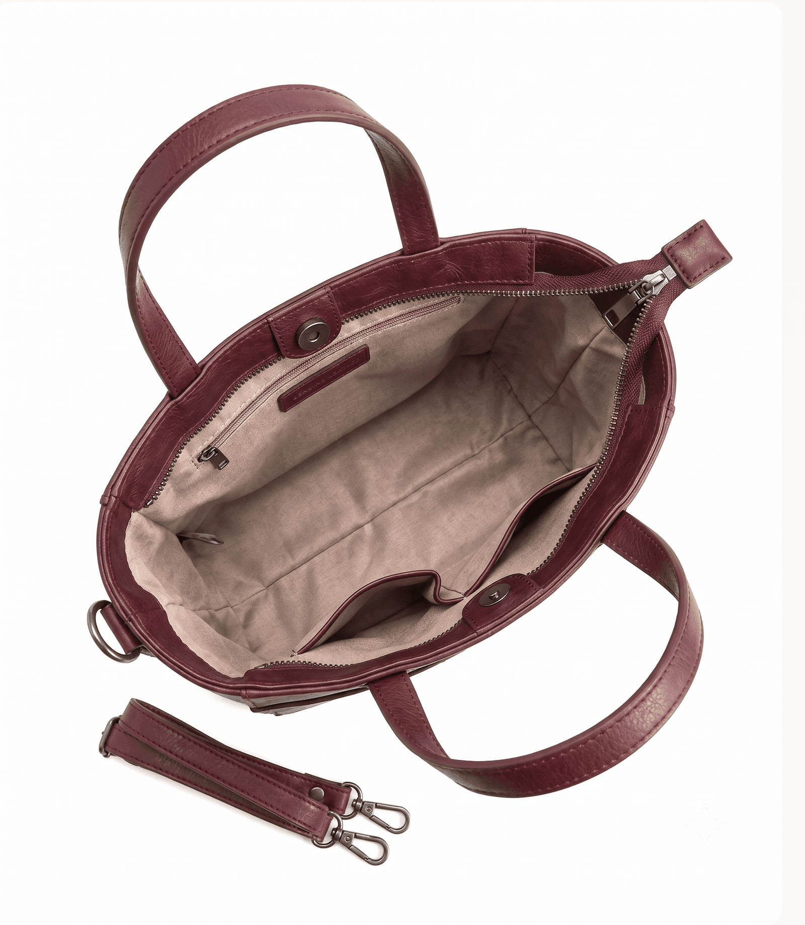 Burgundy genuine leather tote bag for women with adjustable crossbody strap