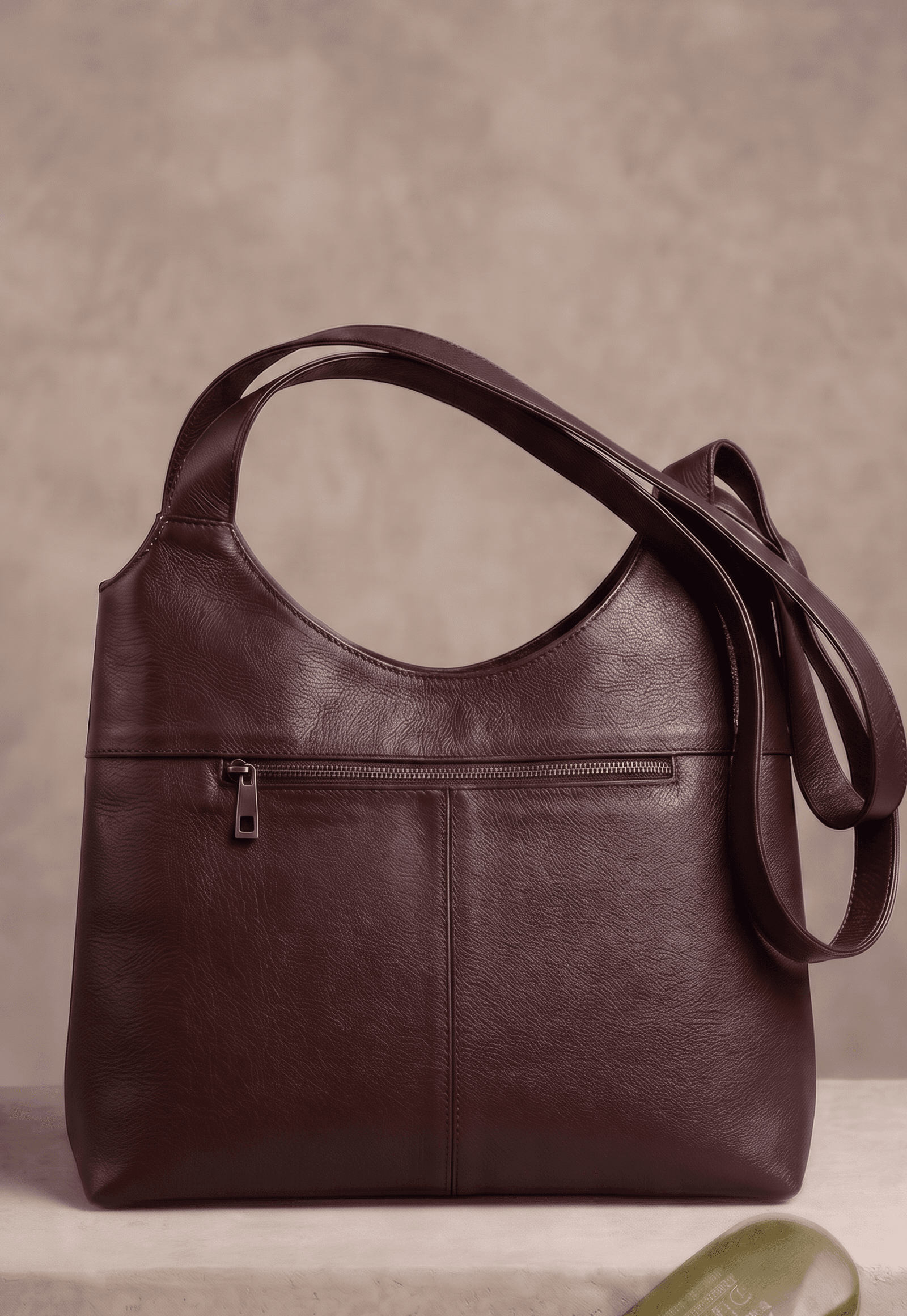 Brown Genuine Leather Hobo Bag for Women | Soft Slouchy Shoulder Bag with Front Zip Pocket