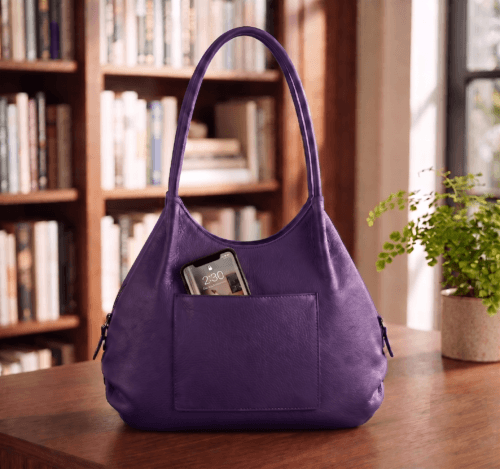 Purple leather hobo bag with phone in front slip pocket Purple Leather Hobo Bag – DayLife Leather