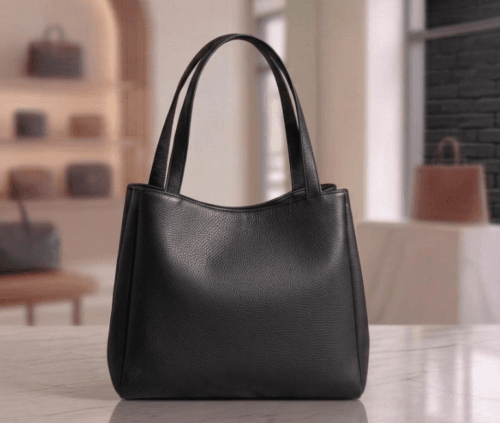 Classic black textured genuine leather shoulder bag for women by DayLife Leather available on DayLifeLeather.com