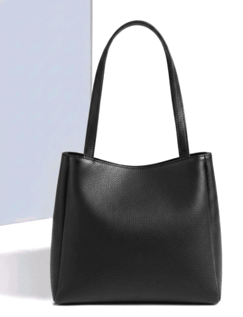 Classic black textured genuine leather shoulder bag for women by DayLife Leather available on DayLifeLeather.com