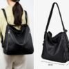 Handcrafted black leather convertible shoulder bag and backpack with multi-pocket design