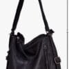 Handcrafted black leather convertible shoulder bag and backpack with multi-pocket design