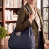 Navy Blue Pebbled Leather Hobo Bag – Front View