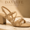 Daylife Leather Women’s Strappy Block Heel Sandals in Beige