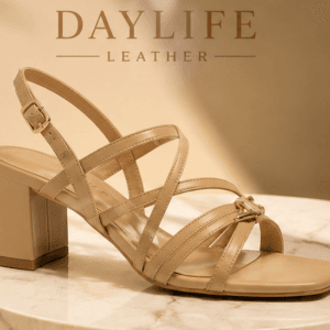 Daylife Leather Women’s Strappy Block Heel Sandals in Beige