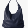 Handcrafted navy blue genuine leather hobo shoulder bag for women