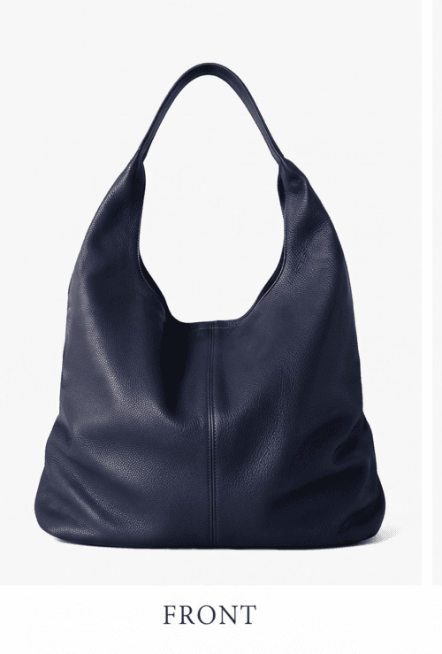 Handcrafted navy blue genuine leather hobo shoulder bag for women