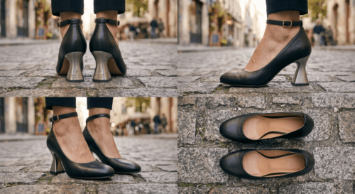 aylife Leather Women’s Ankle-Strap Sculpted Heel Leather Pumps