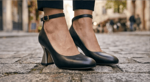 aylife Leather Women’s Ankle-Strap Sculpted Heel Leather Pumps