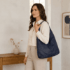 Handcrafted Genuine Leather Navy Blue Hobo Shoulder Bag for Women