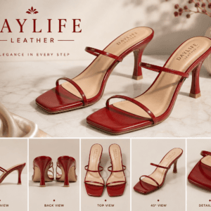 Daylife Leather Women’s Elegant Green Heeled Sandals – Premium Leather Thin Strap Fashion Heels