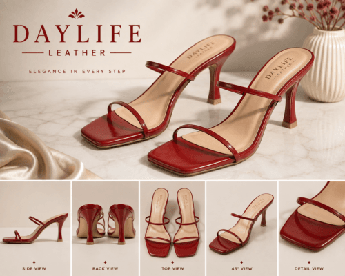 Daylife Leather Women’s Elegant Green Heeled Sandals – Premium Leather Thin Strap Fashion Heels