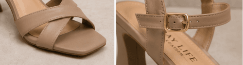 DayLife Leather Elegant Criss-Cross Strappy Block Heels for Women – Premium Handcrafted Nude Sandals