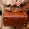 Royal Fold Heritage Tote | Daylife Leather Royal Fold Heritage Tote – vintage cognac leather handbag with gold turn-lock closure by Daylife Leather