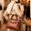 Royal Fold Heritage Tote | Daylife Leather Royal Fold Heritage Tote – vintage cognac leather handbag with gold turn-lock closure by Daylife Leather