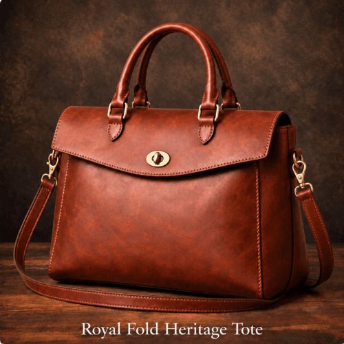 Royal Fold Heritage Tote | Daylife Leather Royal Fold Heritage Tote – vintage cognac leather handbag with gold turn-lock closure by Daylife Leather