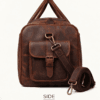 Brown genuine leather travel backpack with detachable shoulder strap