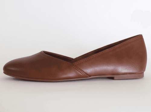Tan brown genuine leather ballet flats for women, upper view