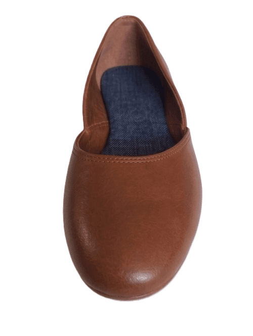 Tan brown genuine leather ballet flats for women, upper view
