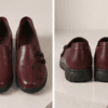 Top view of men's burgundy leather loafers with handcrafted knotted bow detail