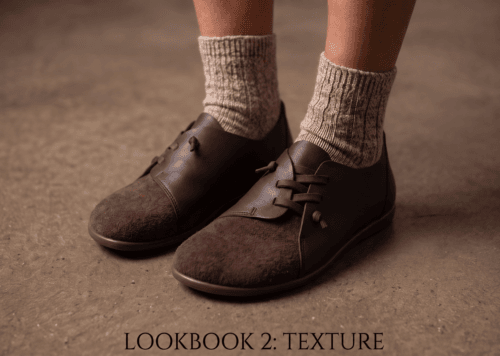 Dark brown leather and suede lace-up shoes for women, close-up texture view