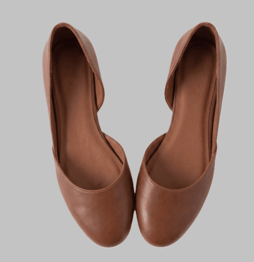 Tan brown genuine leather ballet flats for women, upper view